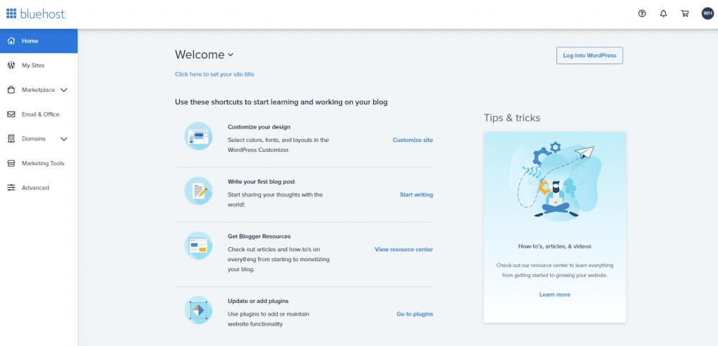 Bluehost Dashboard